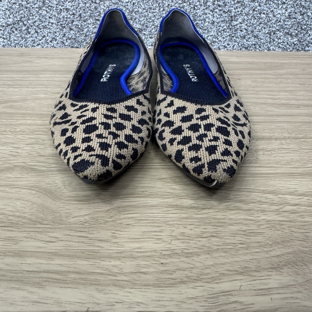 Rothys The Point Flats Women's‎ 9 Leopard Cheetah Big Cat Print Tan Black Brown - Picture 3 of 16